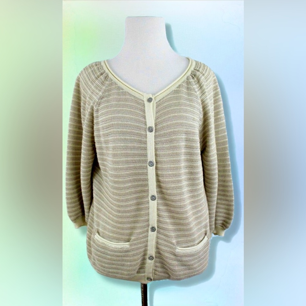Anthropologie Guinevere Sweater S Cream Linear Gleam Linen Blend Cardigan